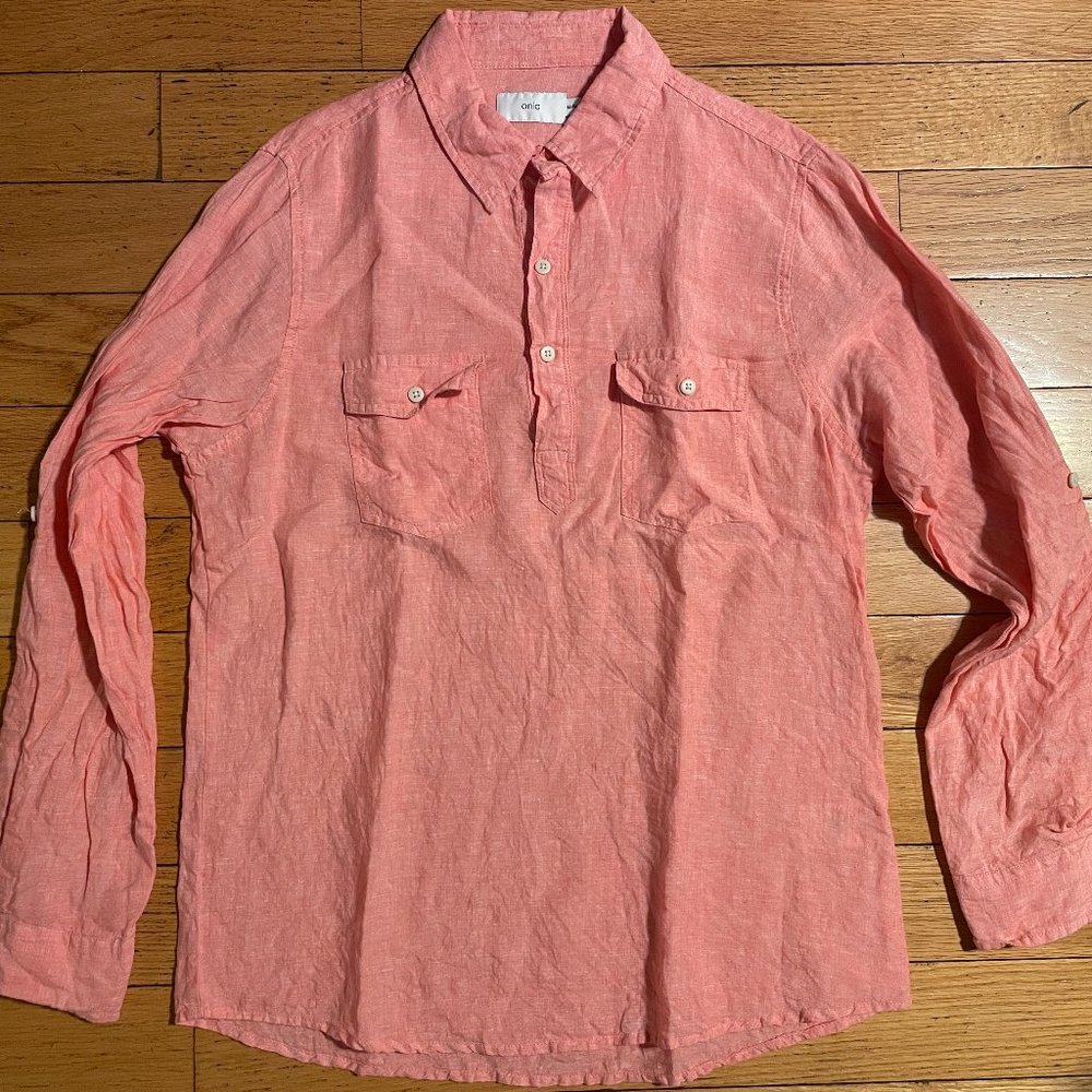 Onia Miller Linen Pop Over in Coral Size M